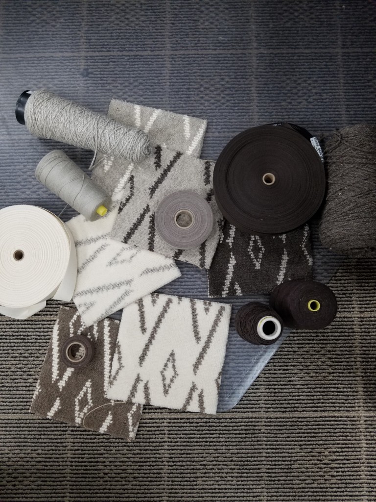 Bellbridge Galaxy Collection showing various finishing options for rugs. Image shows complementary tape bindings and yarns.
