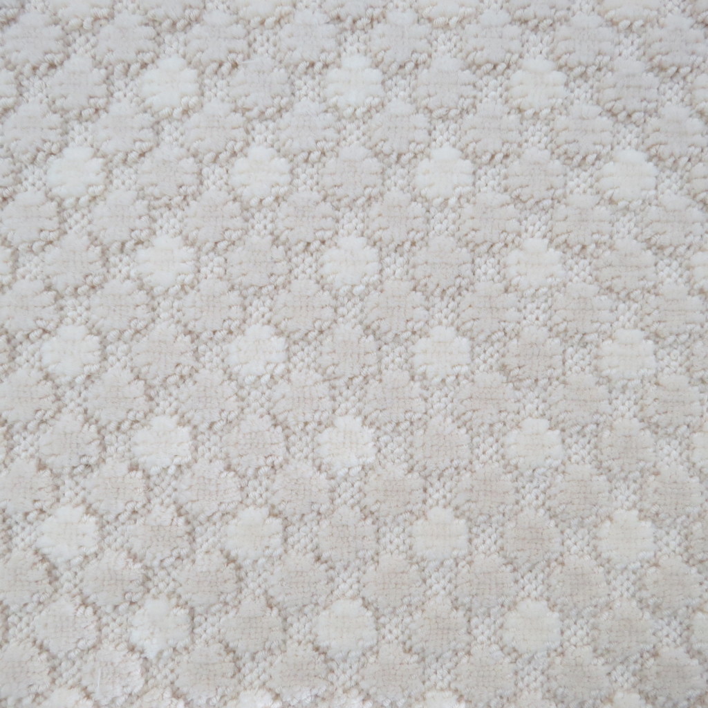 Bellbridge Applause Cream Custard 5560/5 color swatch. Action is a multi-level (created by cut and loop construction) pom design with two colorways-sand and ivory.