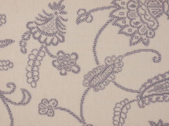 Bellbridge Crewelwork Blue Willow 5180/13 color swatch. The design is so named due to the intricate design detail mimicking crewelwork. Loop pile in soft blue hue set against white background.