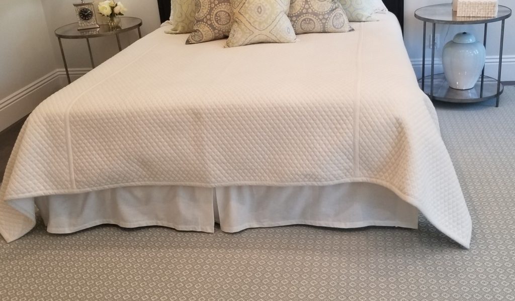 Savina,Color: Lt Green 13/ 5744 featured in bedroom room with furnishings Savina Lt Green is fabricated with 2 yarn colors. lt green and white that create an intricate small diamond motif.