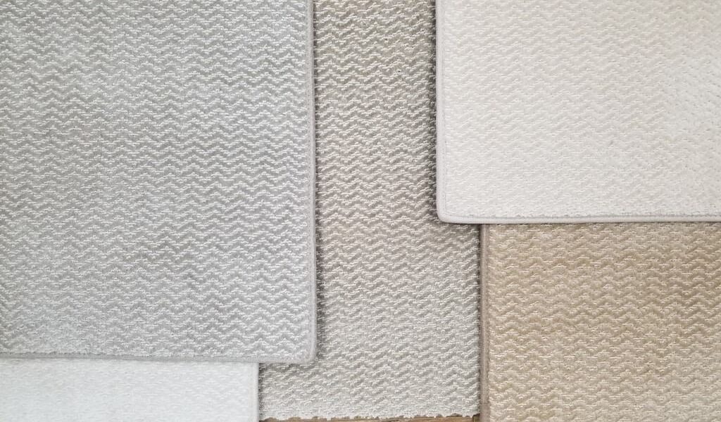 Empire 1603 showing all five colorways. Empire is a cut/loop carpet that has a zigzag (chevron) pattern.